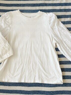 White Eyelet Sleeve Top